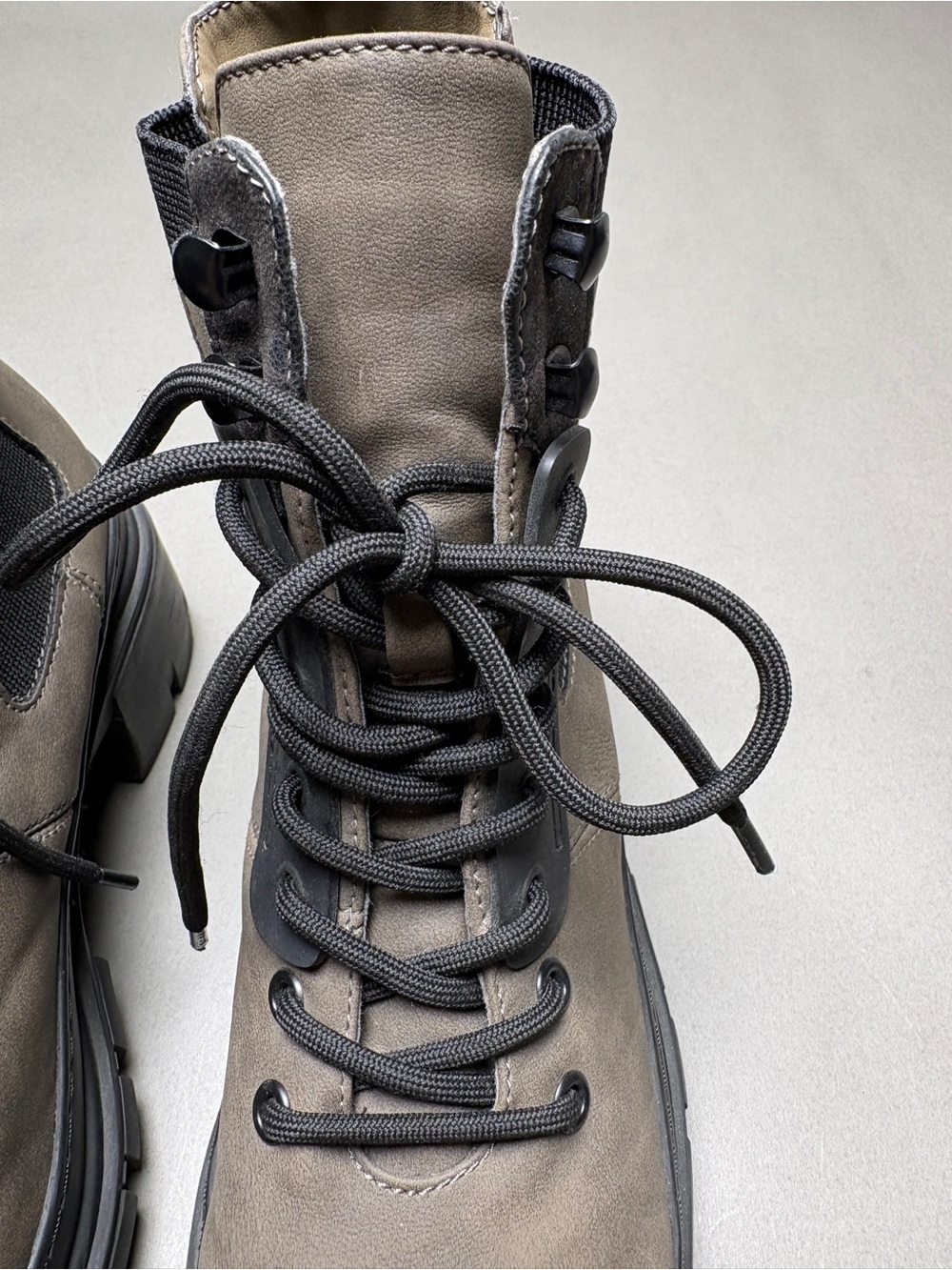 MIA Taupe Lace-Up Chunky Combat Boots with Black Soles - Picture 7 of 14